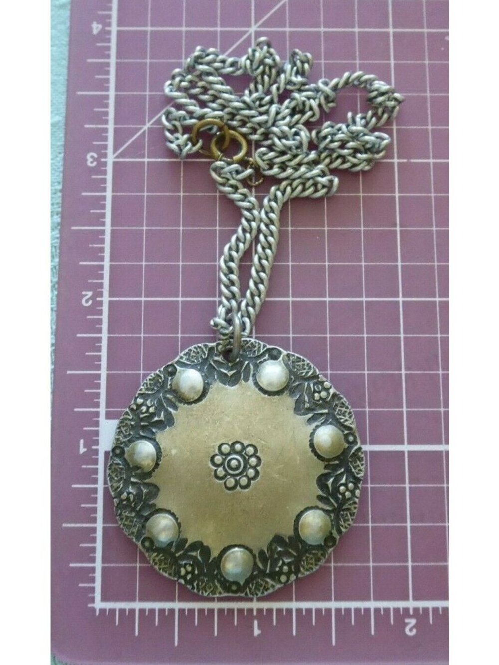 Vintage Signed Florence Kimball Brutalist Necklace | Hand Hammered Pewter Floral